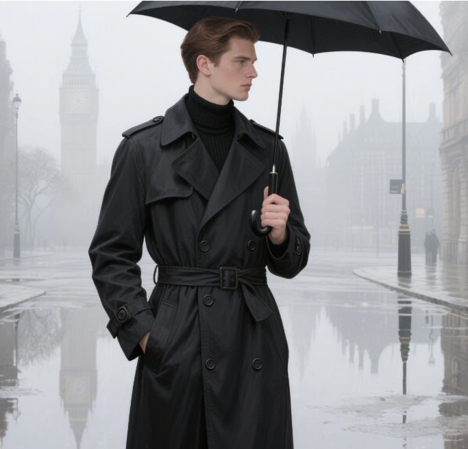 Tailored Wool Blend Trench Coat