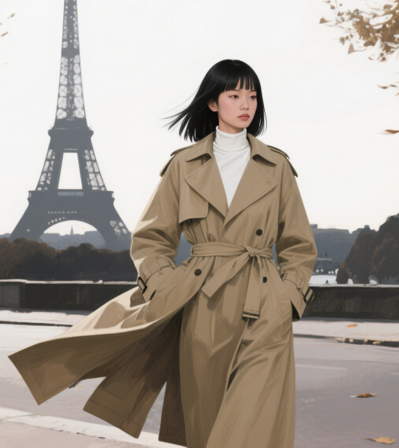 Tailored Wool Blend Trench Coat